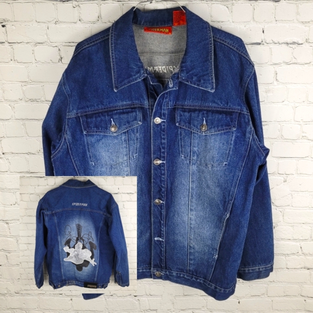 MARVEL SPIDERMAN | vintage embroidered denim button-up trucker jean jacket